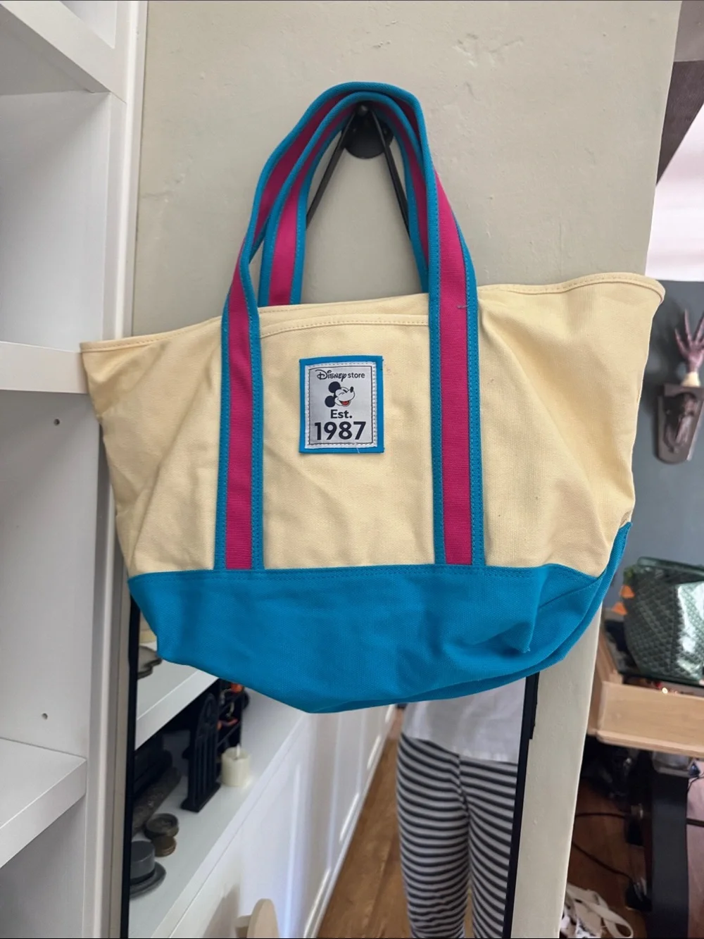 Disney Cream Blue Pink Mickey Tote Satchel